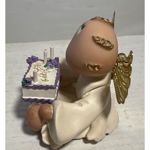 Kirk Angel Figurine Gold Wings Happy Birthday Cake Purple White Accents 2001 - Picture 6 of 8